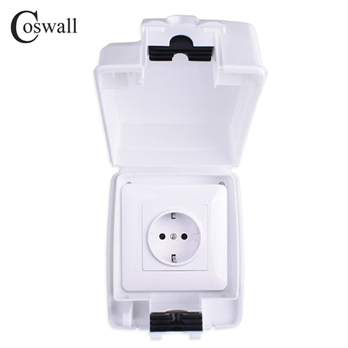 Coswall IP66 Weatherproof Waterproof Outdoor BOX Integrated Molding Box With Wall Socket 16A EU Outlet External Installation