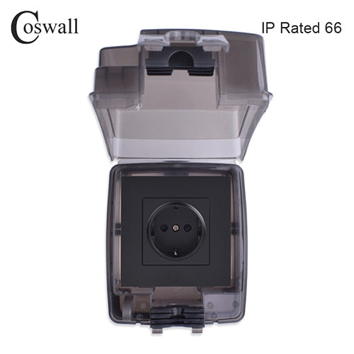 Coswall IP66 Weatherproof Waterproof Outdoor BOX Integrated Molding Box With Wall Socket 16A EU Outlet External Installation