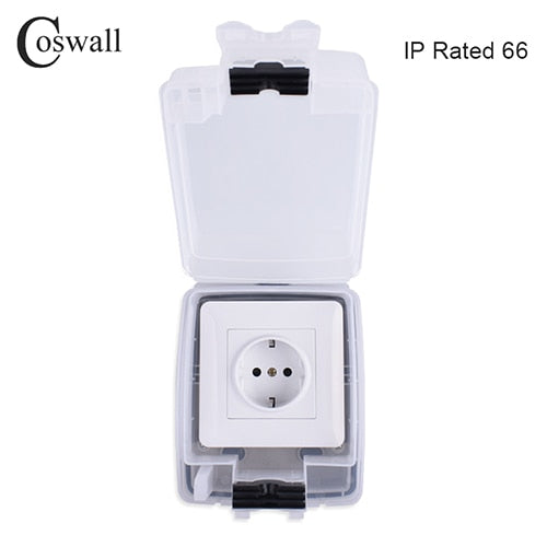 Coswall IP66 Weatherproof Waterproof Outdoor BOX Integrated Molding Box With Wall Socket 16A EU Outlet External Installation