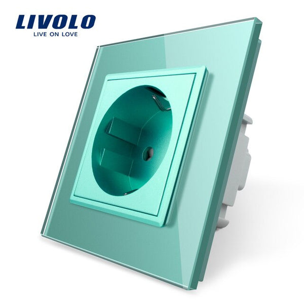 Livolo EU Standard 16A Power Socket, colorful Crystal Glass Panel, AC 110~250V 16A Wall Power Socket,EU power outlet