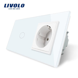 Livolo EU standard Touch Switch,Crystal Glass Panel, AC 220~250V 16A Wall Socket plug with Light Switch