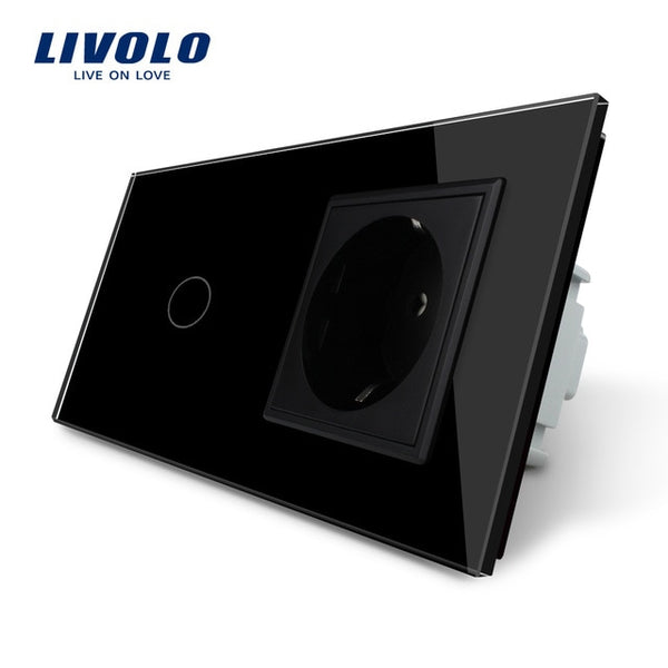 Livolo EU standard Touch Switch,Crystal Glass Panel, AC 220~250V 16A Wall Socket plug with Light Switch