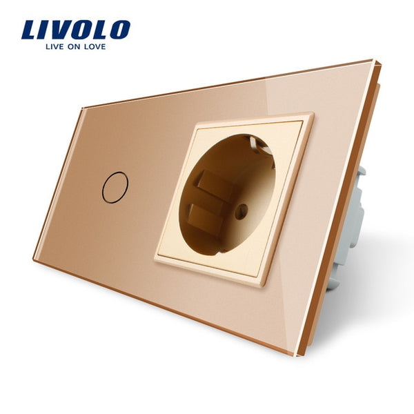 Livolo EU standard Touch Switch,Crystal Glass Panel, AC 220~250V 16A Wall Socket plug with Light Switch