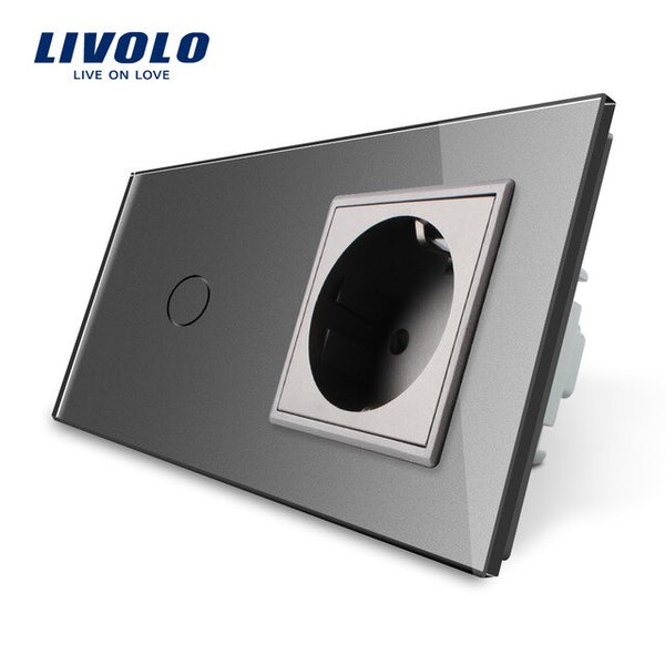 Livolo EU standard Touch Switch,Crystal Glass Panel, AC 220~250V 16A Wall Socket plug with Light Switch