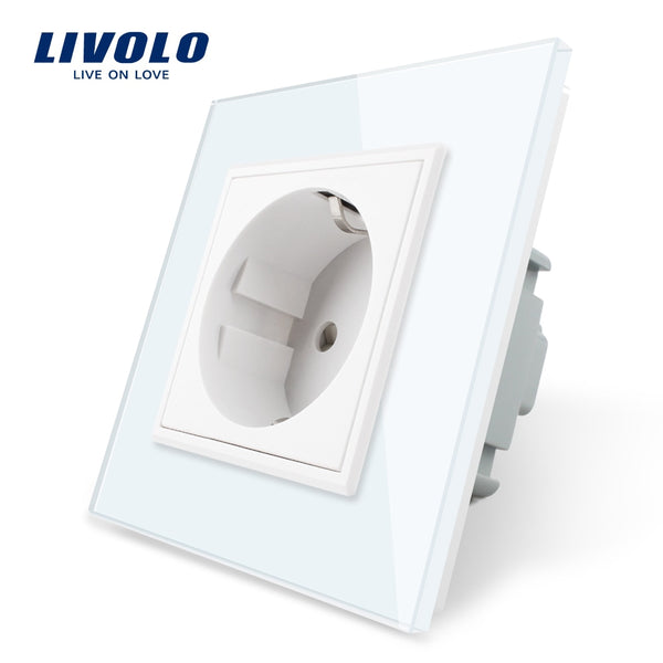 Livolo EU Standard Power Socket, White Crystal Glass Panel, AC 110~250V 16A Wall Power Socket, VL-C7C1EU-11,no logo