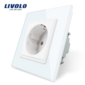 Livolo EU Standard Power Socket, White Crystal Glass Panel, AC 110~250V 16A Wall Power Socket, VL-C7C1EU-11,no logo