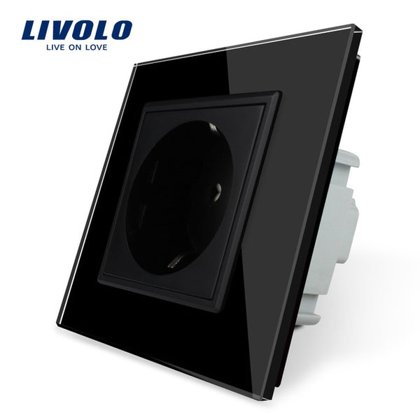 Livolo EU Standard Power Socket, White Crystal Glass Panel, AC 110~250V 16A Wall Power Socket, VL-C7C1EU-11,no logo