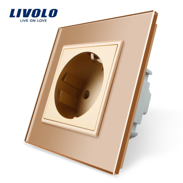 Livolo EU Standard Power Socket, White Crystal Glass Panel, AC 110~250V 16A Wall Power Socket, VL-C7C1EU-11,no logo