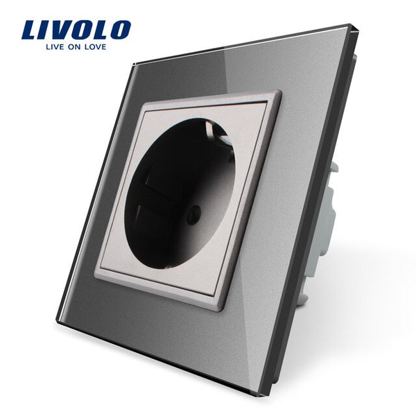 Livolo EU Standard Power Socket, White Crystal Glass Panel, AC 110~250V 16A Wall Power Socket, VL-C7C1EU-11,no logo