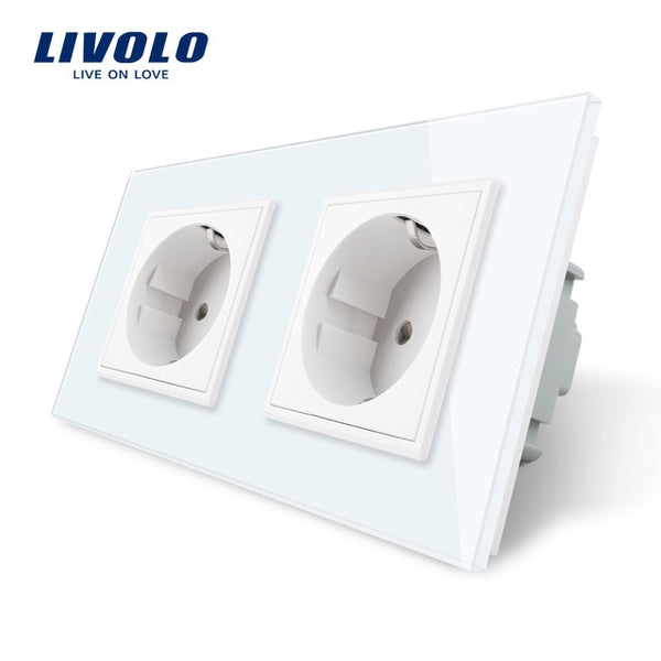 Livolo EU Standard Wall Power Socket, 4colors Crystal Glass Panel, Manufacturer of 16A Wall Outlet, C7C2EU-11/12/13/15