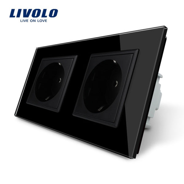 Livolo EU Standard Wall Power Socket, 4colors Crystal Glass Panel, Manufacturer of 16A Wall Outlet, C7C2EU-11/12/13/15