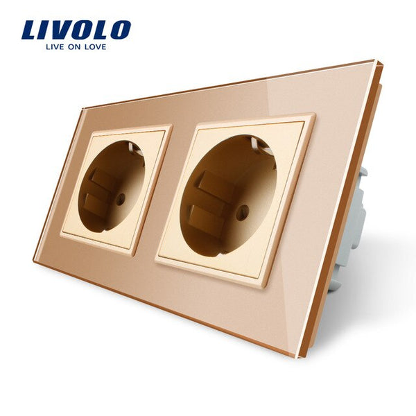 Livolo EU Standard Wall Power Socket, 4colors Crystal Glass Panel, Manufacturer of 16A Wall Outlet, C7C2EU-11/12/13/15