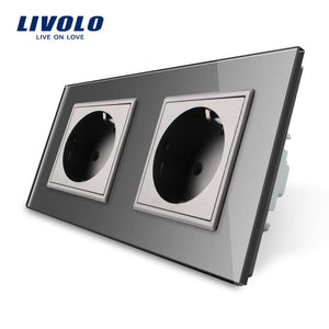 Livolo EU Standard Wall Power Socket, 4colors Crystal Glass Panel, Manufacturer of 16A Wall Outlet, C7C2EU-11/12/13/15