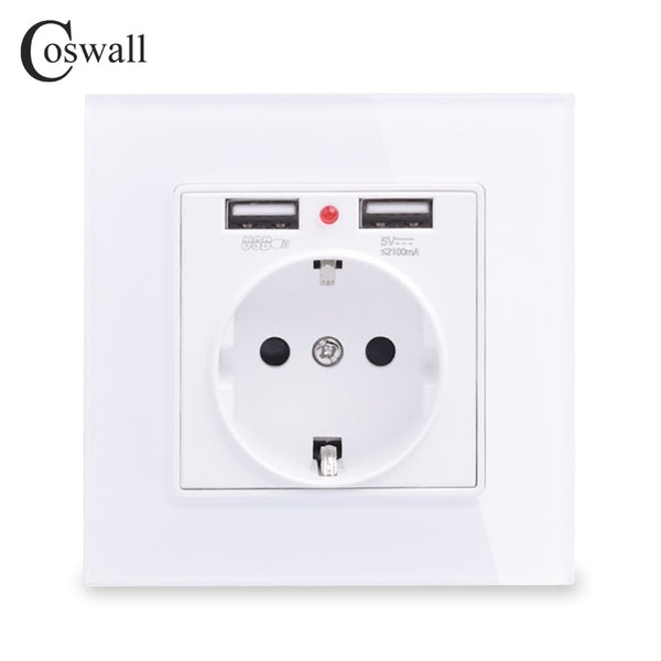 COSWALL 2020 Wall Power Socket Grounded 16A EU Standard Electrical Outlet With 2100mA Dual USB Charger Port for Mobile