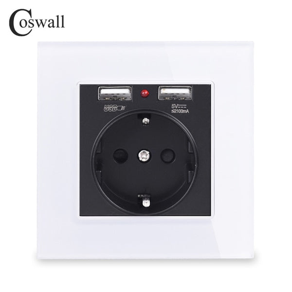 COSWALL 2020 Wall Power Socket Grounded 16A EU Standard Electrical Outlet With 2100mA Dual USB Charger Port for Mobile