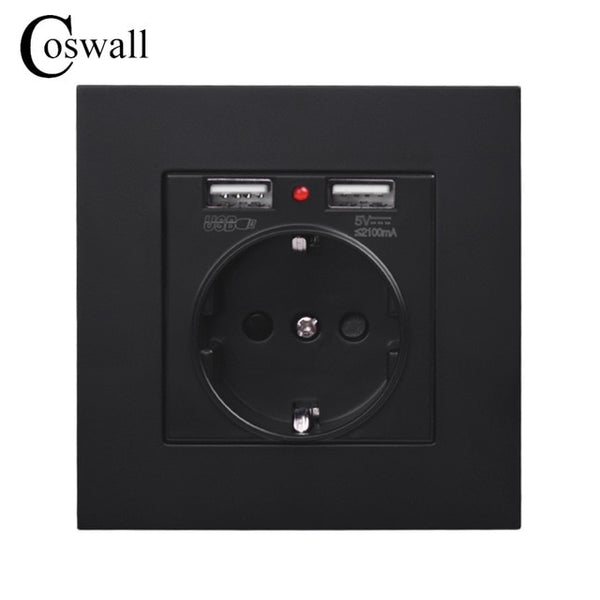 COSWALL 2020 Wall Power Socket Grounded 16A EU Standard Electrical Outlet With 2100mA Dual USB Charger Port for Mobile