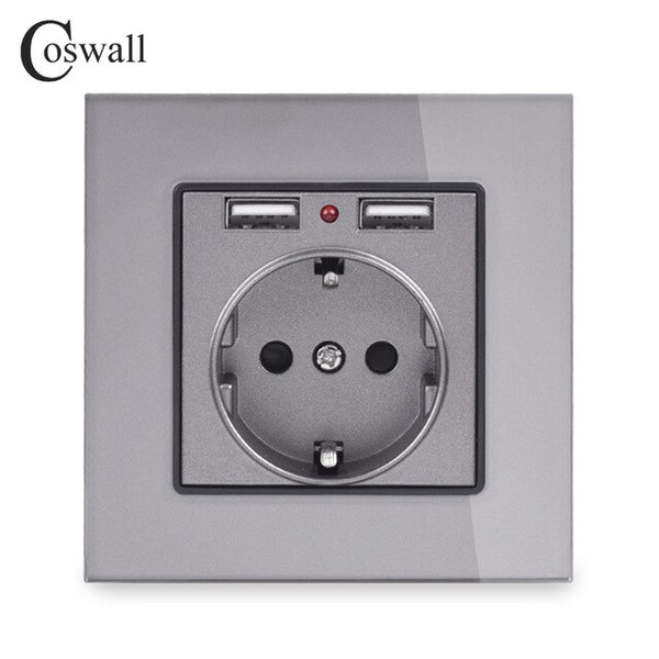 COSWALL 2020 Wall Power Socket Grounded 16A EU Standard Electrical Outlet With 2100mA Dual USB Charger Port for Mobile