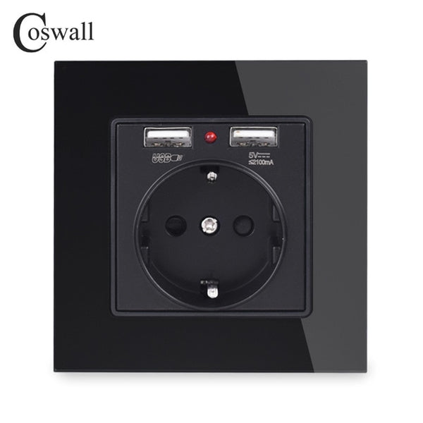 COSWALL 2020 Wall Power Socket Grounded 16A EU Standard Electrical Outlet With 2100mA Dual USB Charger Port for Mobile