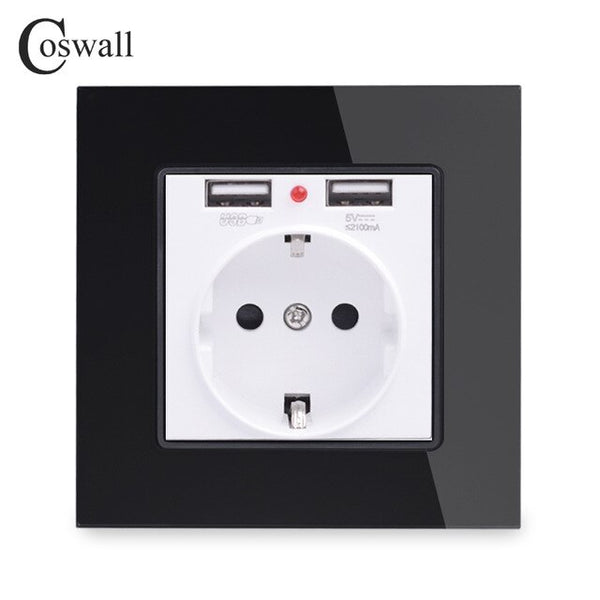 COSWALL 2020 Wall Power Socket Grounded 16A EU Standard Electrical Outlet With 2100mA Dual USB Charger Port for Mobile