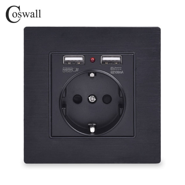 COSWALL 2020 Wall Power Socket Grounded 16A EU Standard Electrical Outlet With 2100mA Dual USB Charger Port for Mobile