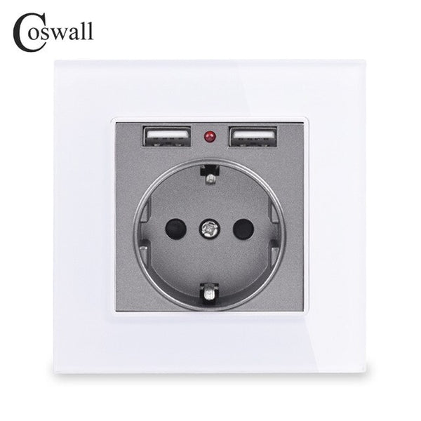 COSWALL 2020 Wall Power Socket Grounded 16A EU Standard Electrical Outlet With 2100mA Dual USB Charger Port for Mobile