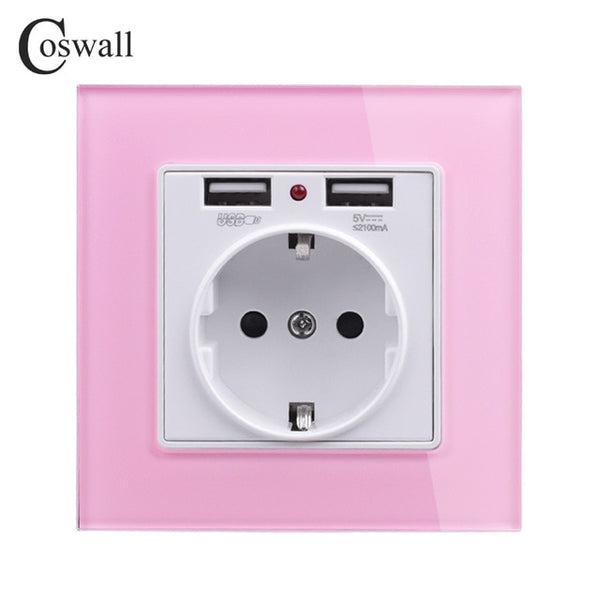 COSWALL 2020 Wall Power Socket Grounded 16A EU Standard Electrical Outlet With 2100mA Dual USB Charger Port for Mobile