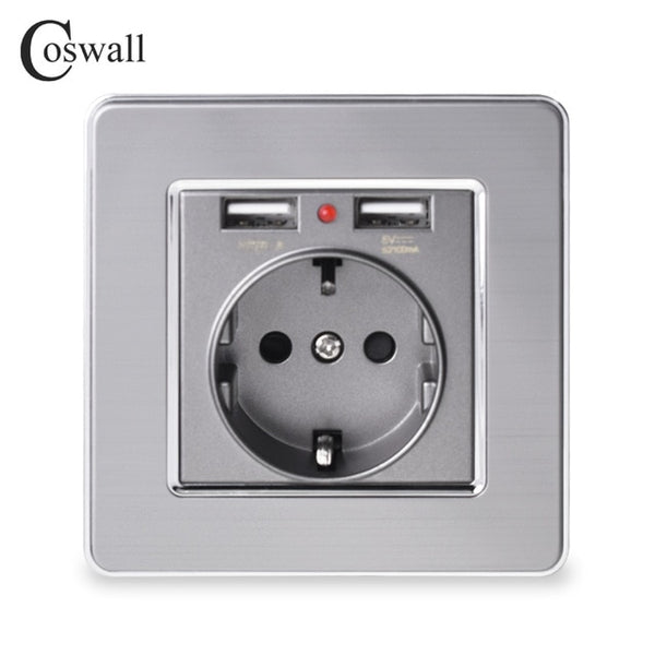 COSWALL 2020 Wall Power Socket Grounded 16A EU Standard Electrical Outlet With 2100mA Dual USB Charger Port for Mobile