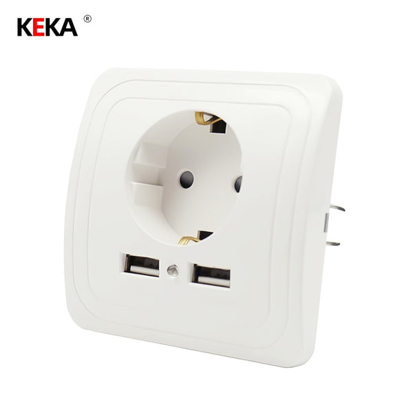 KEKA EU Plug Socket Dual USB Port socket Wall Charger Adapter Charging 2A Wall Charger Adapter Power Outlet white pop sockets CE