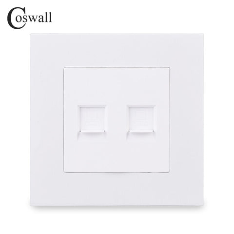 COSWALL Simple Style PC Panel Wall Socket 2 Gang CAT5E RJ45 Internet Outlet Computer Data Jack Black White Gold Grey E20 Series