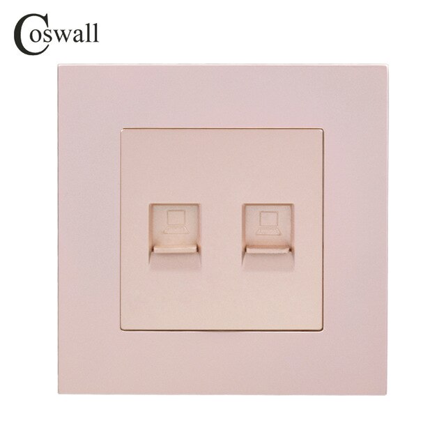 COSWALL Simple Style PC Panel Wall Socket 2 Gang CAT5E RJ45 Internet Outlet Computer Data Jack Black White Gold Grey E20 Series