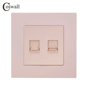 COSWALL Simple Style PC Panel Wall Socket 2 Gang CAT5E RJ45 Internet Outlet Computer Data Jack Black White Gold Grey E20 Series