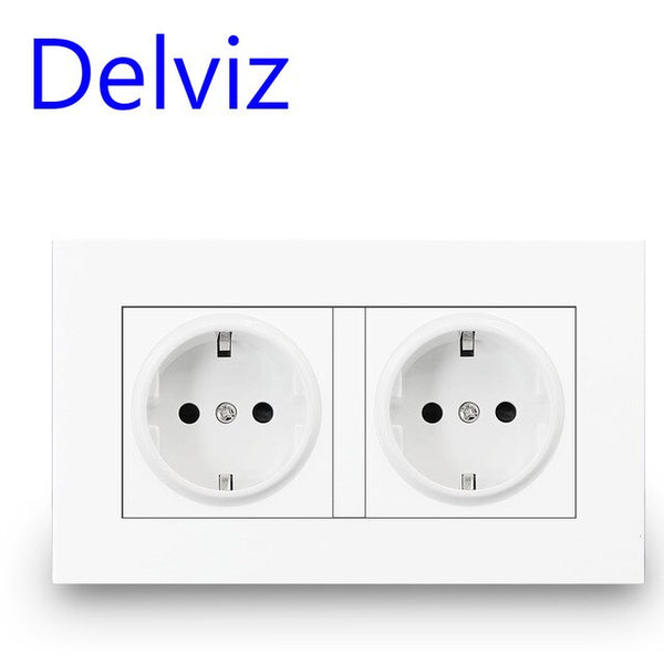 Delviz EU Standard USB socket, Double Outlet,16A Quality power panel AC 110~250V 146mm * 86mm,Double frame Wall USB Power Outlet