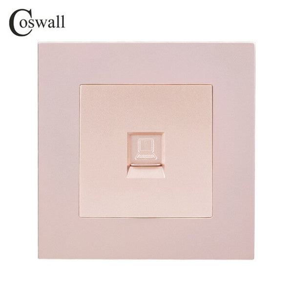 COSWALL Simple Style PC Panel Wall Socket 1 Gang CAT5E RJ45 Internet Computer Outlet Data Jack Black White Grey Gold E20 Series